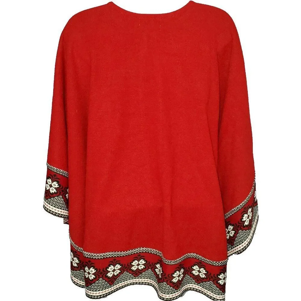 Lorena Original Design Womens Wrap Cape Shawl One Size Red Geometric Design‎ NEW